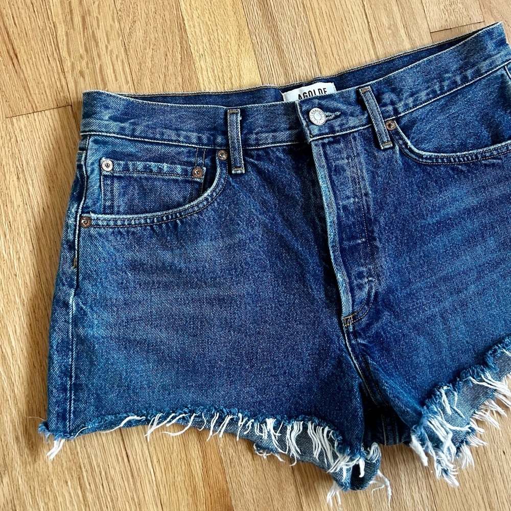 AGOLDE parker vintage cut off shorts caution dark wash denim jorts size 28 - Picture 8 of 16